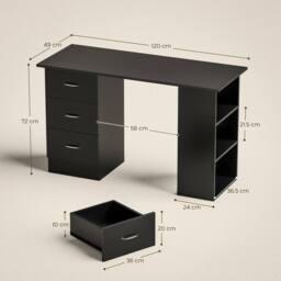 NESTLUNE 120cm PC Table Workstation Computer Desk in Black - Size: 100 cm x 15 cm - thumbnail 2