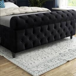 Casani Stenton Sleigh Upholstered Black Soft Velvet Designer Bed Frame - Size: Small Single - thumbnail 7