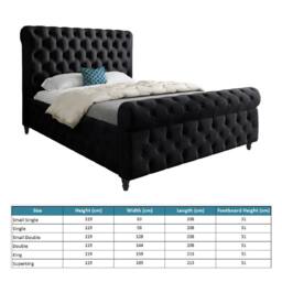 Casani Stenton Sleigh Upholstered Black Soft Velvet Designer Bed Frame - Size: Small Single - thumbnail 8