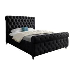 Casani Stenton Sleigh Upholstered Black Soft Velvet Designer Bed Frame - Size: Small Single - thumbnail 3