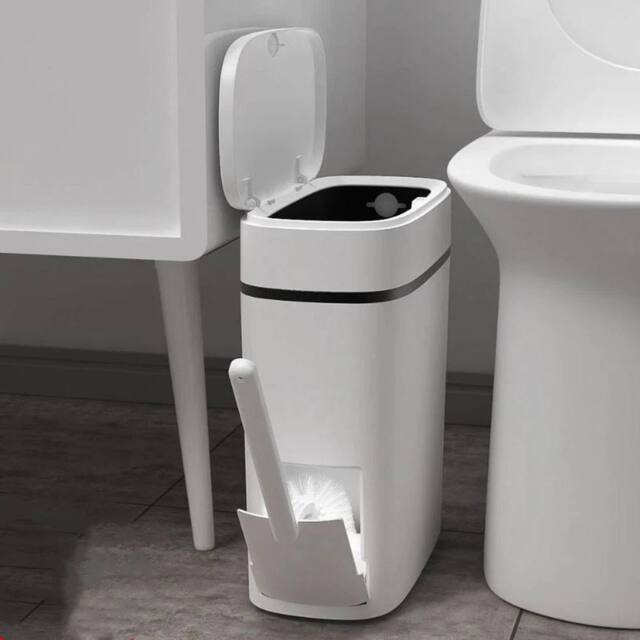 KORVIXA Press Lidded Bathroom Waste Bin in White - Size: 100 cm x 60 cm - image 1