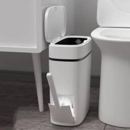 KORVIXA Press Lidded Bathroom Waste Bin in White - Size: 100 cm x 60 cm - thumbnail 1