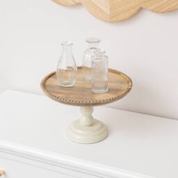 Melody Maison Round Beige & Mango Wood Bobble Detail Cake Display Stand - thumbnail 1
