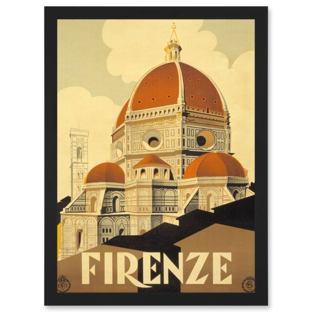 Artery8 Florence Italy Basilica Santa Maria Fiore A4 Artwork Framed Wall Art Print in Black - image 1