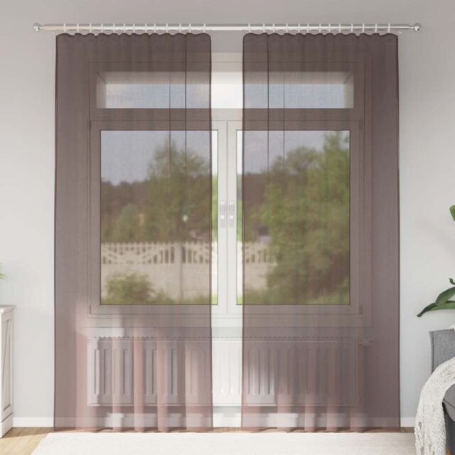 Berkfield Home Voile Curtains with Tab Top 2 pcs Brown - image 1