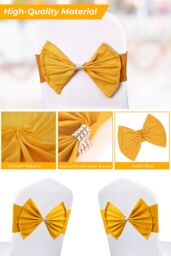Neel Blue Pack of 10 Chair Sash Band with Slider Buckle, Stretchy Chair Bands Bows for Party, Event, Reception in Gold - thumbnail 4