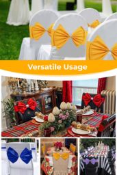 Neel Blue Pack of 10 Chair Sash Band with Slider Buckle, Stretchy Chair Bands Bows for Party, Event, Reception in Gold - thumbnail 6