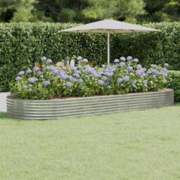 Berkfield Home Garden Raised Bed Powder-coated Steel 373x140x36 cm Silver - Size: 373 x 140 x 36 cm - thumbnail 2