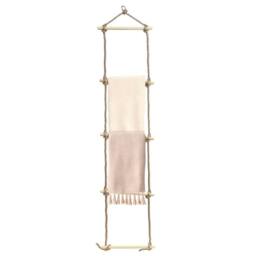 KORVIXA Wooden Blanket Towel Rope Ladder in Brown - Size: 60 cm x 100 cm