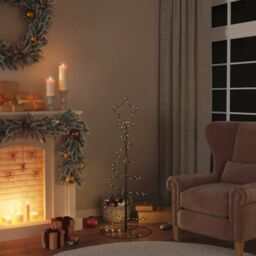 Berkfield Home Christmas Tree Light Cone 80 LEDs Warm White 120 cm in Black - thumbnail 2