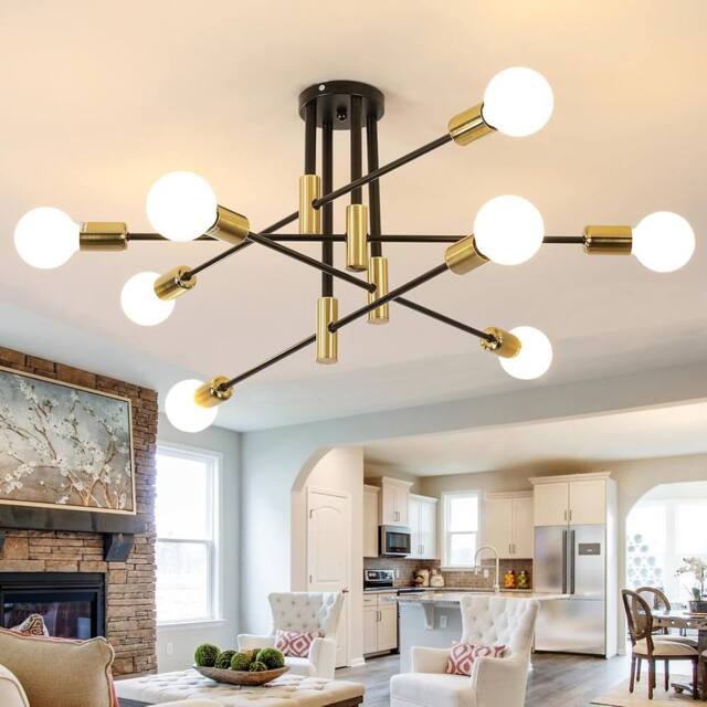 Goeco Industrial Ceiling Light, Chandelier Sputnik Vintage E27, for Bedroom in Black