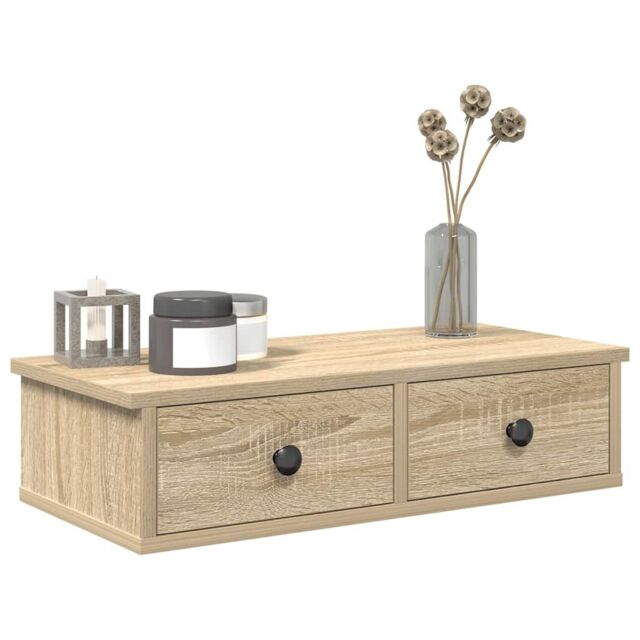 Berkfield Home Wall Shelf with Drawers Sonoma Oak 60x25x15 cm Engineered Wood in Brown - Size: 60 x 25 x 15 cm - image 1