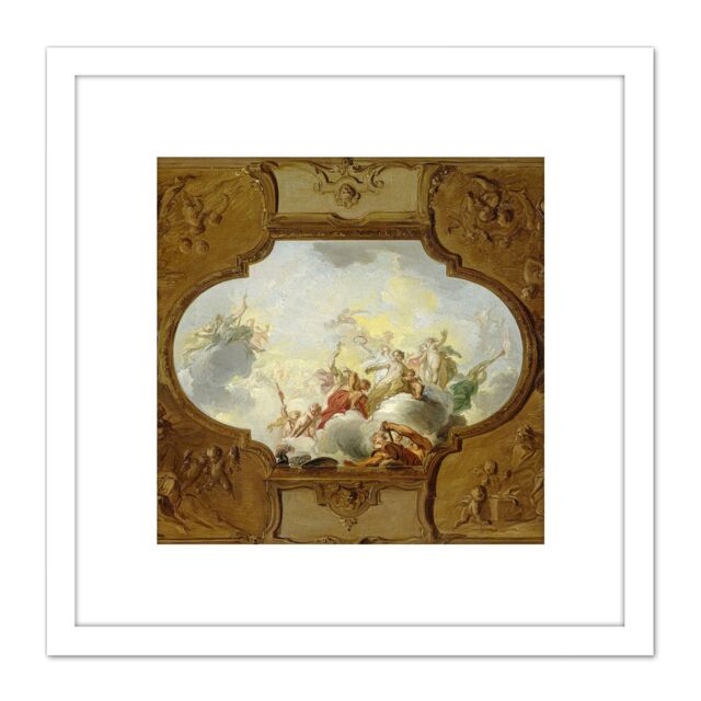Artery8 De Wit Apotheosis Of Aeneas Ceiling Study 8X8 Inch Square Wooden Framed Wall Art Print Picture with Mount in White - image 1