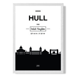 ARTZE Hull Black & White City Skyline Framed Print SIZE: A4 with White Frame - thumbnail 1