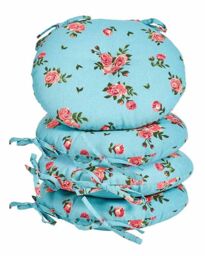Dibor Set of 4 Blue Rose Round Summer Outdoor Garden Chair Seat Pad Cushions Dia 40cm - Size: 40 cm x 40 cm - thumbnail 2