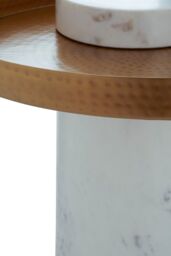 Orsina Boutique Style Side Table-White Marbled Table With Pole-like Base-Iron Round Table With Cylindrical Stand in White - thumbnail 4