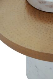 Orsina Boutique Style Side Table-White Marbled Table With Pole-like Base-Iron Round Table With Cylindrical Stand in White - thumbnail 5