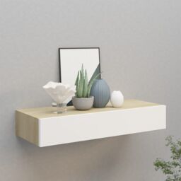 Berkfield Home Wall-mounted Drawer Shelf Oak & White 60x23.5x10cm MDF in Brown - Size: 60x23.5x10 cm