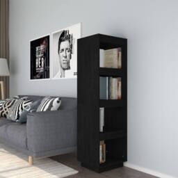 Berkfield Home Book Cabinet/Room Divider Black 40x35x135 cm Solid Pinewood - Size: 40 x 35 x 135 cm - thumbnail 2