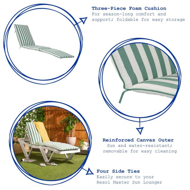 Master Sun Lounger Cushion Green Stripe by Debenhams