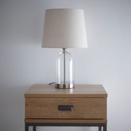K LIVING Stunning Glass Chelsea Table lamps in Brushed Silver with natural Linen Lamp shade - thumbnail 2