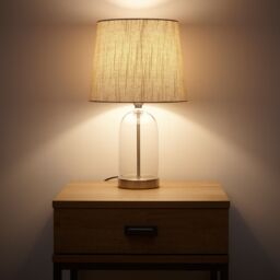 K LIVING Stunning Glass Chelsea Table lamps in Brushed Silver with natural Linen Lamp shade - thumbnail 3
