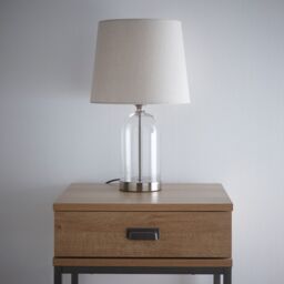 K LIVING Stunning Glass Chelsea Table lamps in Brushed Silver with natural Linen Lamp shade