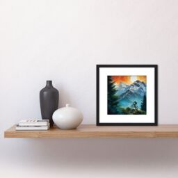 Artery8 Mountain Biker Cycle Forest Path Landscape at Sunset Oil Paint Square Wooden Framed Wall Art Print Picture 8X8 Inch in Black - thumbnail 2
