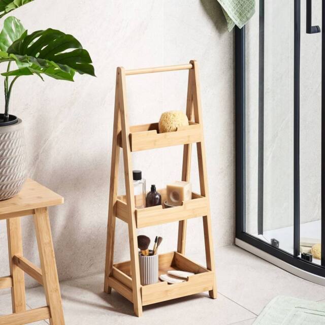 Wyld and Coco 3-Tier Bamboo Bathroom Shelving Unit - Light Brown - image 1