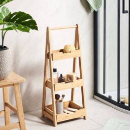 Wyld and Coco 3-Tier Bamboo Bathroom Shelving Unit - Light Brown - thumbnail 1