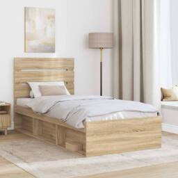 Berkfield Home Bed Frame with Headboard Sonoma Oak 75 x 190 cm Solid Pine Wood in Brown - thumbnail 3