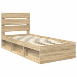 Berkfield Home Bed Frame with Headboard Sonoma Oak 75 x 190 cm Solid Pine Wood in Brown - thumbnail 4