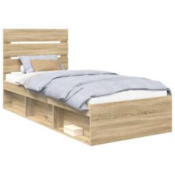 Berkfield Home Bed Frame with Headboard Sonoma Oak 75 x 190 cm Solid Pine Wood in Brown - thumbnail 2