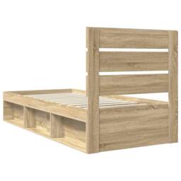 Berkfield Home Bed Frame with Headboard Sonoma Oak 75 x 190 cm Solid Pine Wood in Brown - thumbnail 9