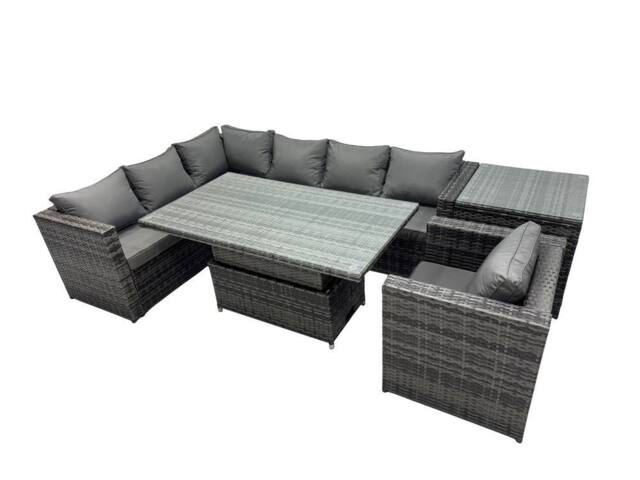 Fimous 7-seater Corner Sofa Set Rattan Garden Furniture Set with Side Table in Dark Grey