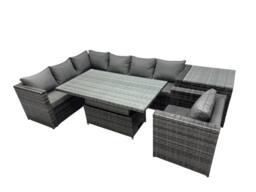 Fimous 7-seater Corner Sofa Set Rattan Garden Furniture Set with Side Table in Dark Grey - thumbnail 1