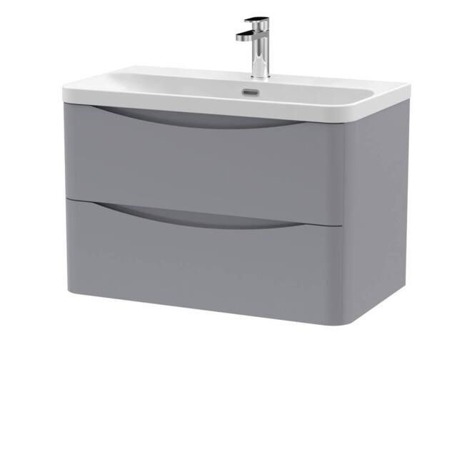 Balterley Arch Bathroom Wall Hung 2 Drawer Vanity, Ceramic Basin, Grey, 800mm in Grey - image 1