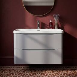 Balterley Arch Bathroom Wall Hung 2 Drawer Vanity, Ceramic Basin, Grey, 800mm in Grey - thumbnail 6