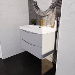 Balterley Arch Bathroom Wall Hung 2 Drawer Vanity, Ceramic Basin, Grey, 800mm in Grey - thumbnail 4