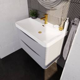 Balterley Arch Bathroom Wall Hung 2 Drawer Vanity, Ceramic Basin, Grey, 800mm in Grey - thumbnail 3
