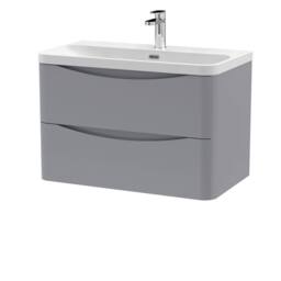 Balterley Arch Bathroom Wall Hung 2 Drawer Vanity, Ceramic Basin, Grey, 800mm in Grey