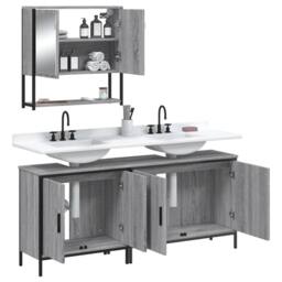 Berkfield Home Durable 3 Piece Bathroom Furniture Set Grey Sonoma Engineered Wood - thumbnail 4