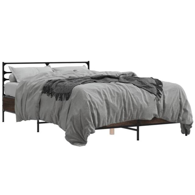 Berkfield Home Bed Frame without Mattress Brown Oak 135x190 cm Double - image 1