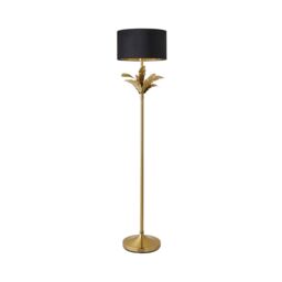 ValueLights Christina Velvet with Gold Inner Drum Shade Gold Palm Leaf Floor Lamp with Bulb in Black - thumbnail 2