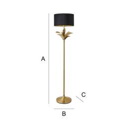 ValueLights Christina Velvet with Gold Inner Drum Shade Gold Palm Leaf Floor Lamp with Bulb in Black - thumbnail 8