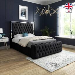 KDMD Wimborne Mirror Upholstered Black Soft Velvet Designer Bed Frame - Size: Single - thumbnail 4