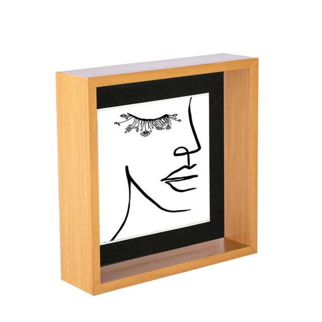 "Nicola Spring 3D Deep Box Photo Frame - 8 x 8"" with 6 x 6"" Mount - Light Wood in Black" - image 1