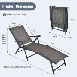 Costway 2Pcs Patio Foldable Chaise Lounge Chair Outdoor Portable Reclining Chair in Grey - thumbnail 2