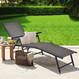 Costway 2Pcs Patio Foldable Chaise Lounge Chair Outdoor Portable Reclining Chair in Grey - thumbnail 4