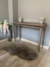 Downton Interiors Silver Embossed Metal Mirrored Glass Console Table - Agadir Range - thumbnail 6